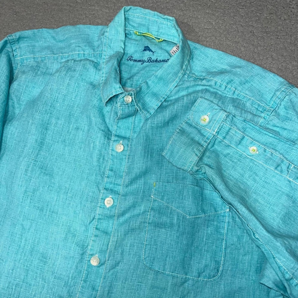 Tommy Bahama Sea Glass Breezer Shirt Men's Size XL Teal 100% Linen Button Down